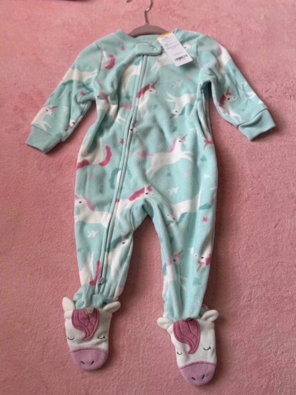 Carter's Mint and Pink Unicorn Footed One-Piece Pajama